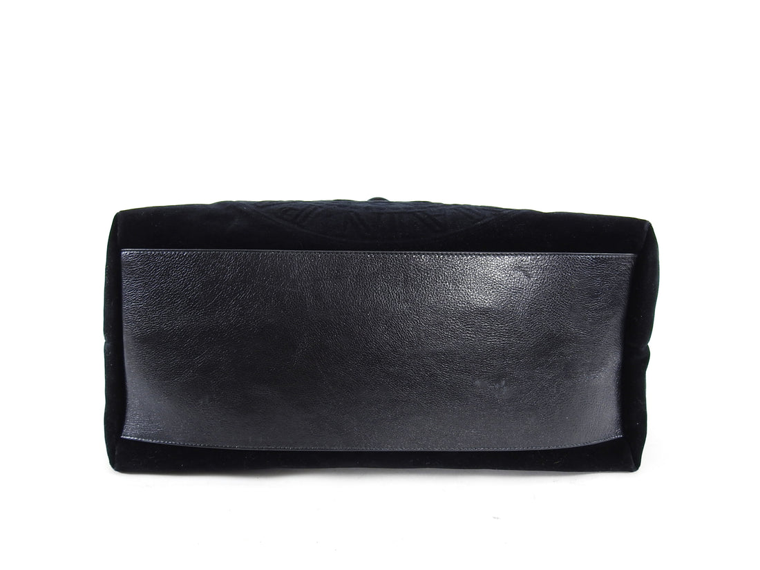 Balmain Paris Black Velvet and Leather Logo Shopper Tote Bag