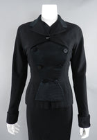 Pierre Balmain 1950's Black Silk Satin and Wool Skirt Suit