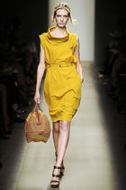 Bottega Veneta Mustard Yellow Cotton Cowl Neck Dress - 6/8