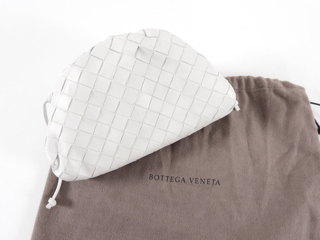 Bottega Veneta The Mini Pouch Bag in White Leather Intrecciato — UFO No More