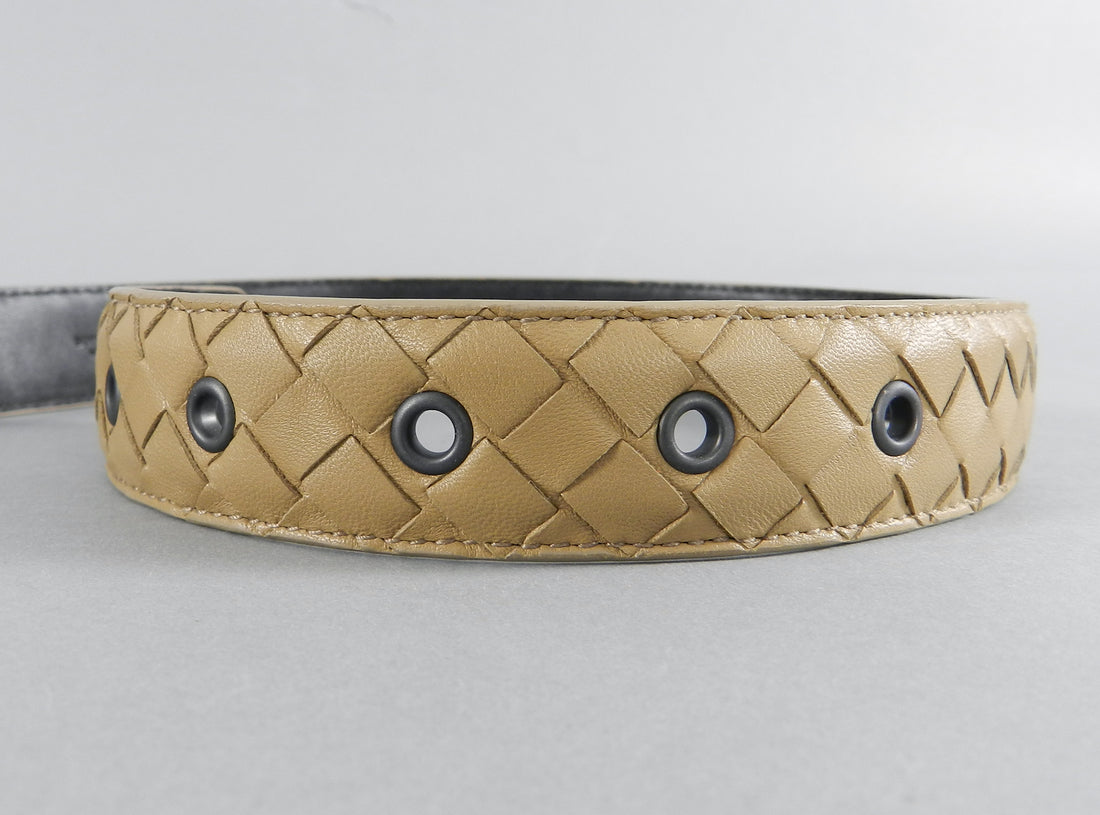 Bottega Veneta Beige Intrecciato Leather Woven Belt