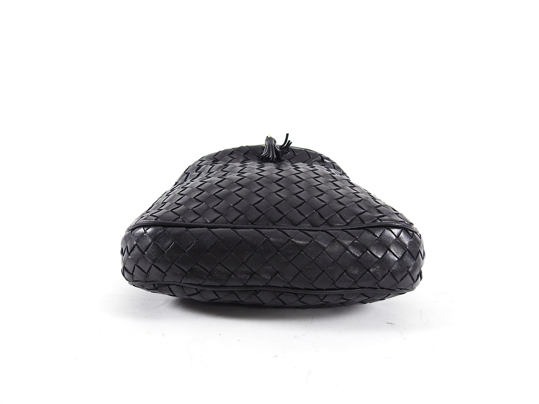 Bottega Veneta Vintage Medium Intrecciato Leather Black Creel Bag