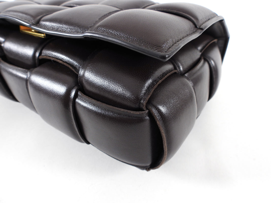Bottega Veneta Padded Casette Chain Dark Brown Leather Bag 