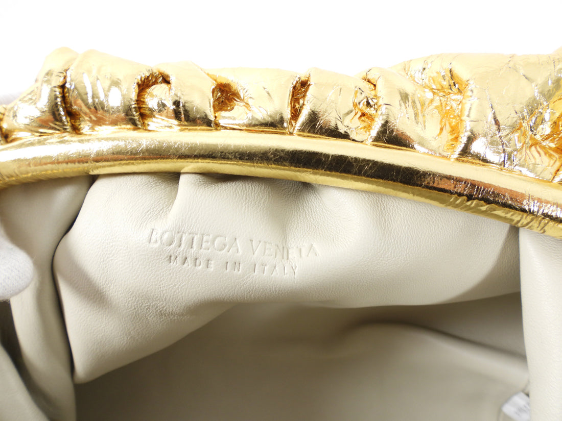 Bottega Veneta Gold Metallic Wrinkle Large Leather The Pouch Bag