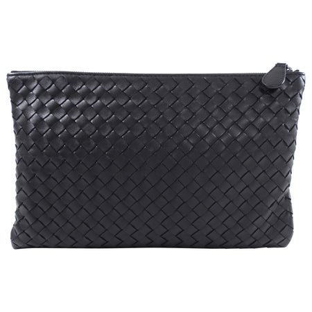 Bottega Veneta Black Intrecciato Leather Small Pouch Clutch