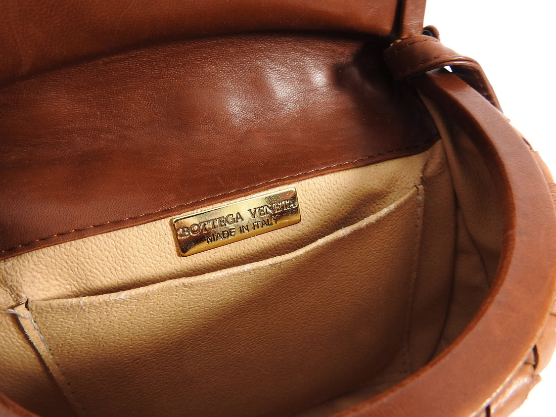 Bottega Veneta Vintage Tan Intrecciato Leather Small Creel Crossbody Bag