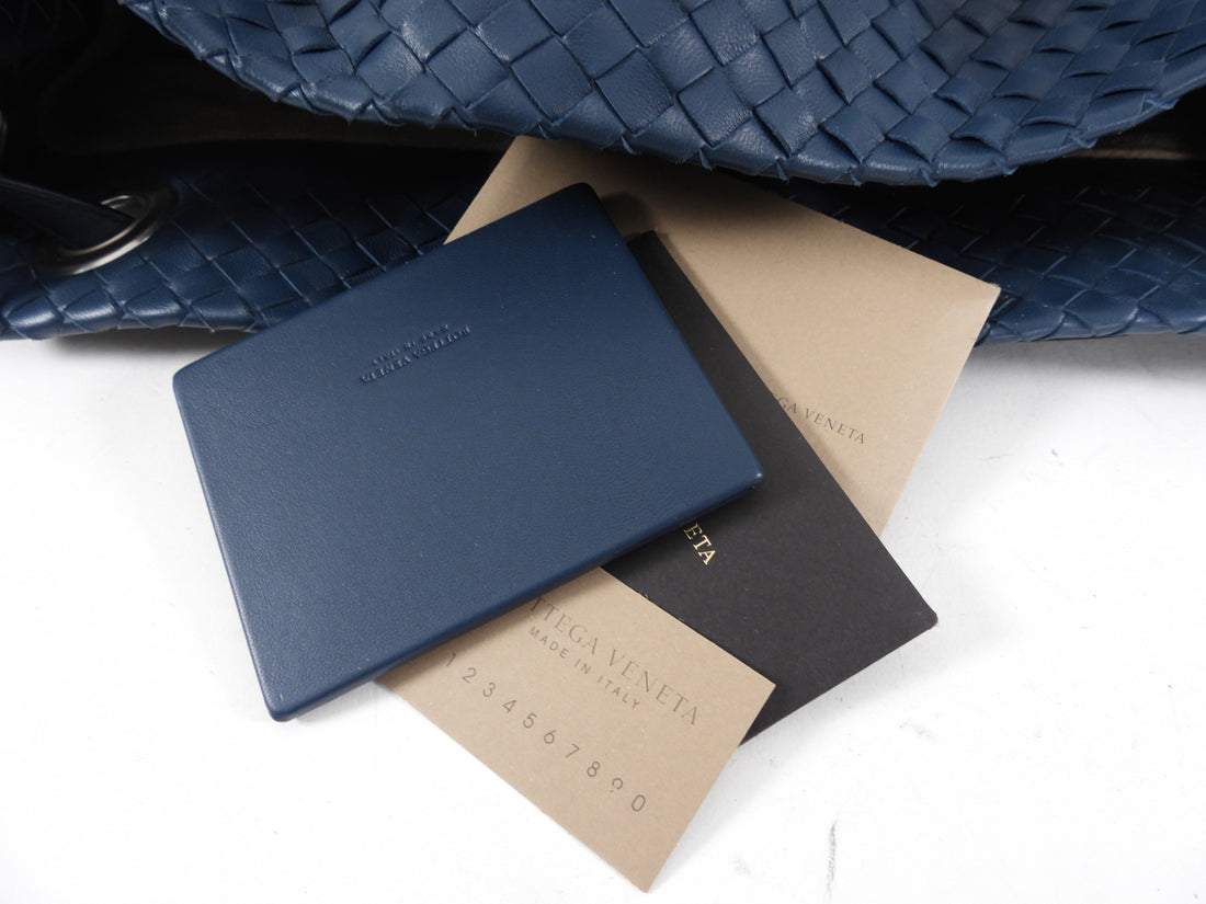 Bottega Veneta Dark Teal Blue Intrecciato Leather Garda Tote Bag