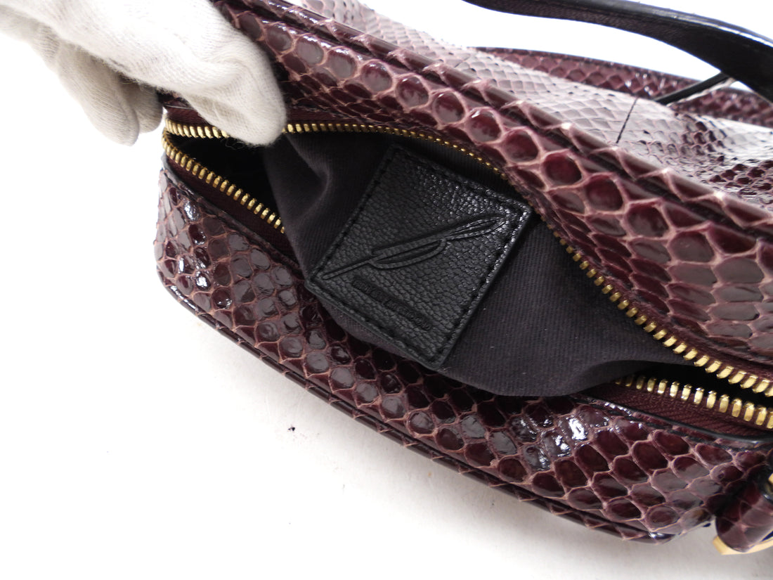 Brian Atwood Burgundy Python Exotic Mini Crossbody Bag