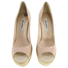 Brian Atwood Nude Patent Peep Toe Espadrille Wedge Shoes - 9.5