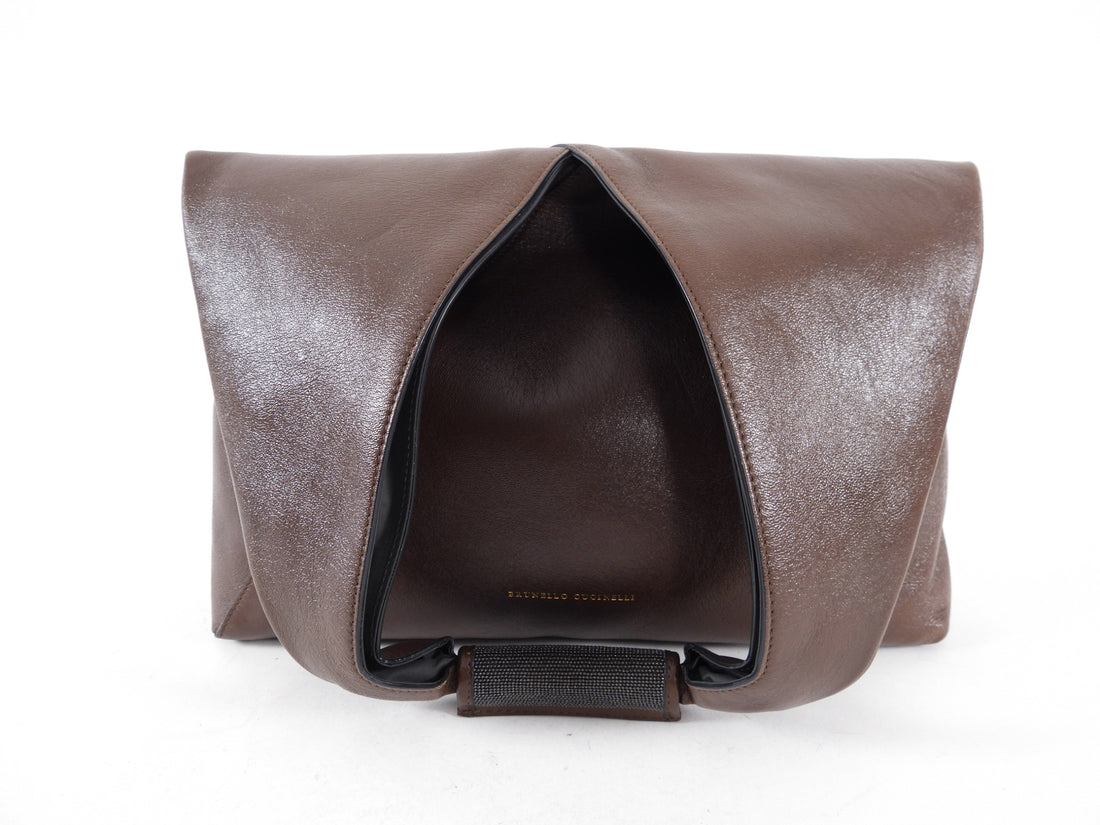 Brunello Cucinelli Brown Leather Monili Detail Shoulder Bag