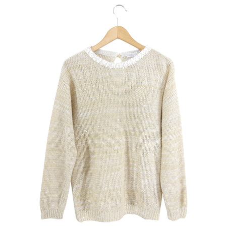 Brunello Cucinelli Beige Knit Sequin Sweater - M