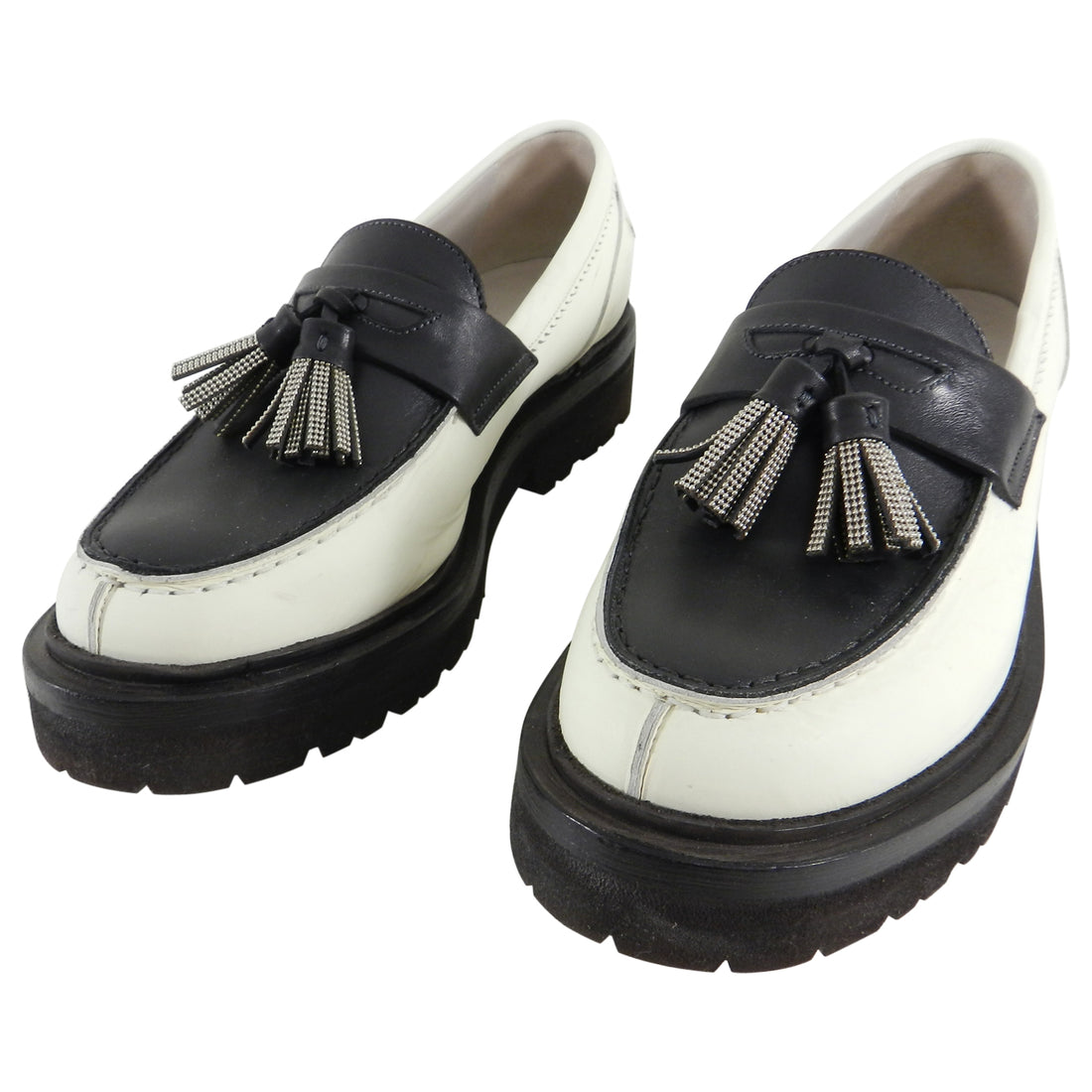 Brunello Cucinelli Ivory and Black Bead Tassel Loafers - 36.5
