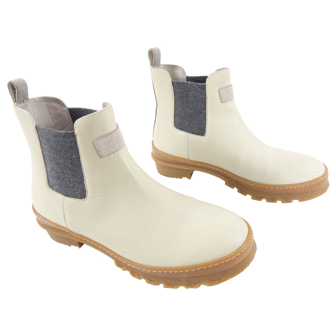 Brunello Cucinelli Off White Leather and Rubber Ankle Boot - 37 / 7