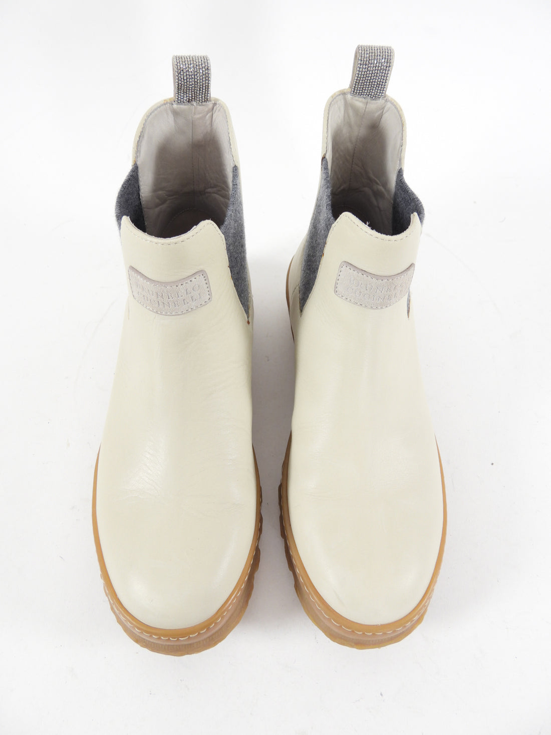 Brunello Cucinelli Off White Leather and Rubber Ankle Boot - 37 / 7