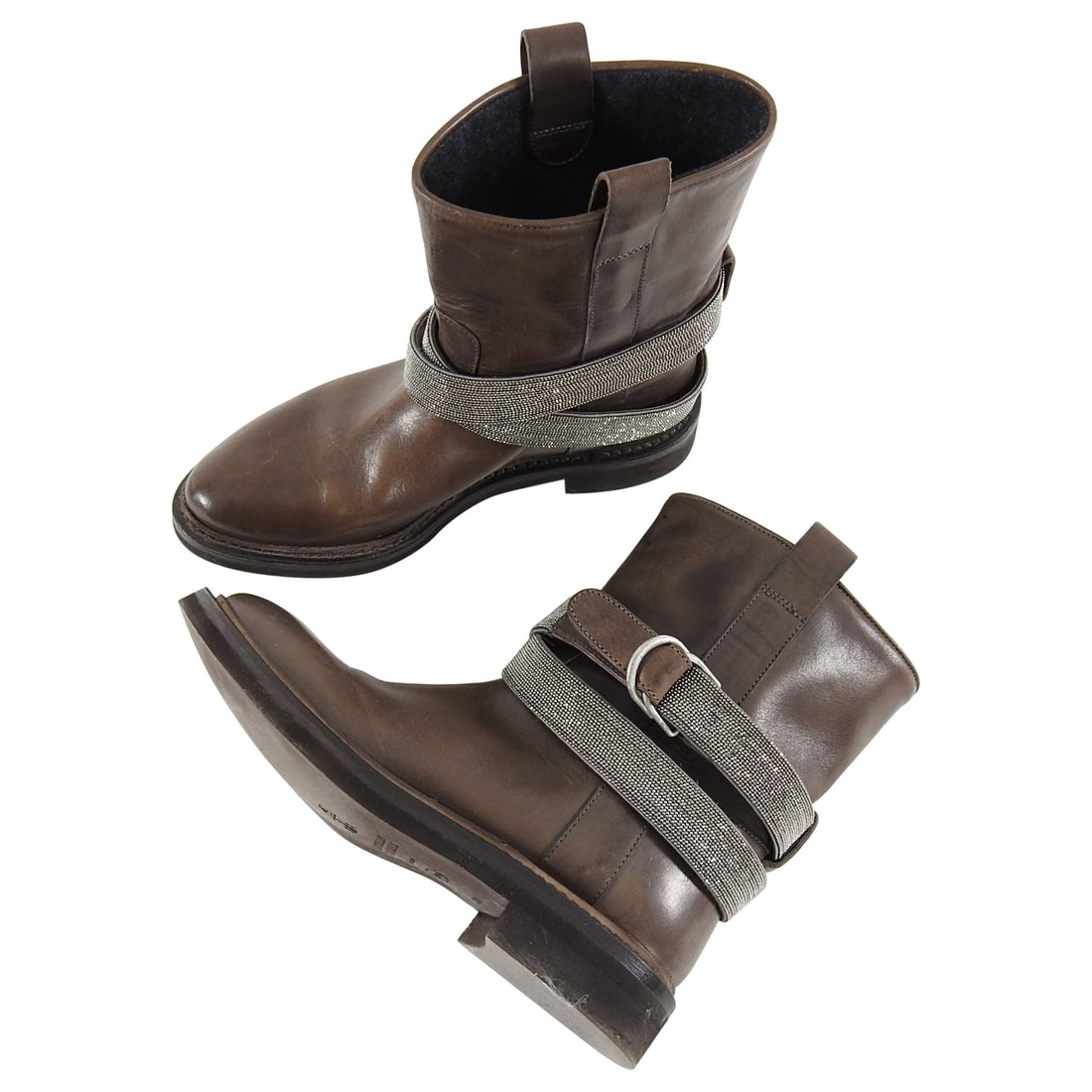 Brunello Cucinelli Brown Bead Combat Ankle Boots - 38
