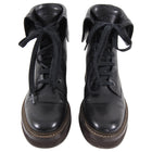 Brunello Cucinelli Black Leather Monili Bead Combat Ankle Boots - 37