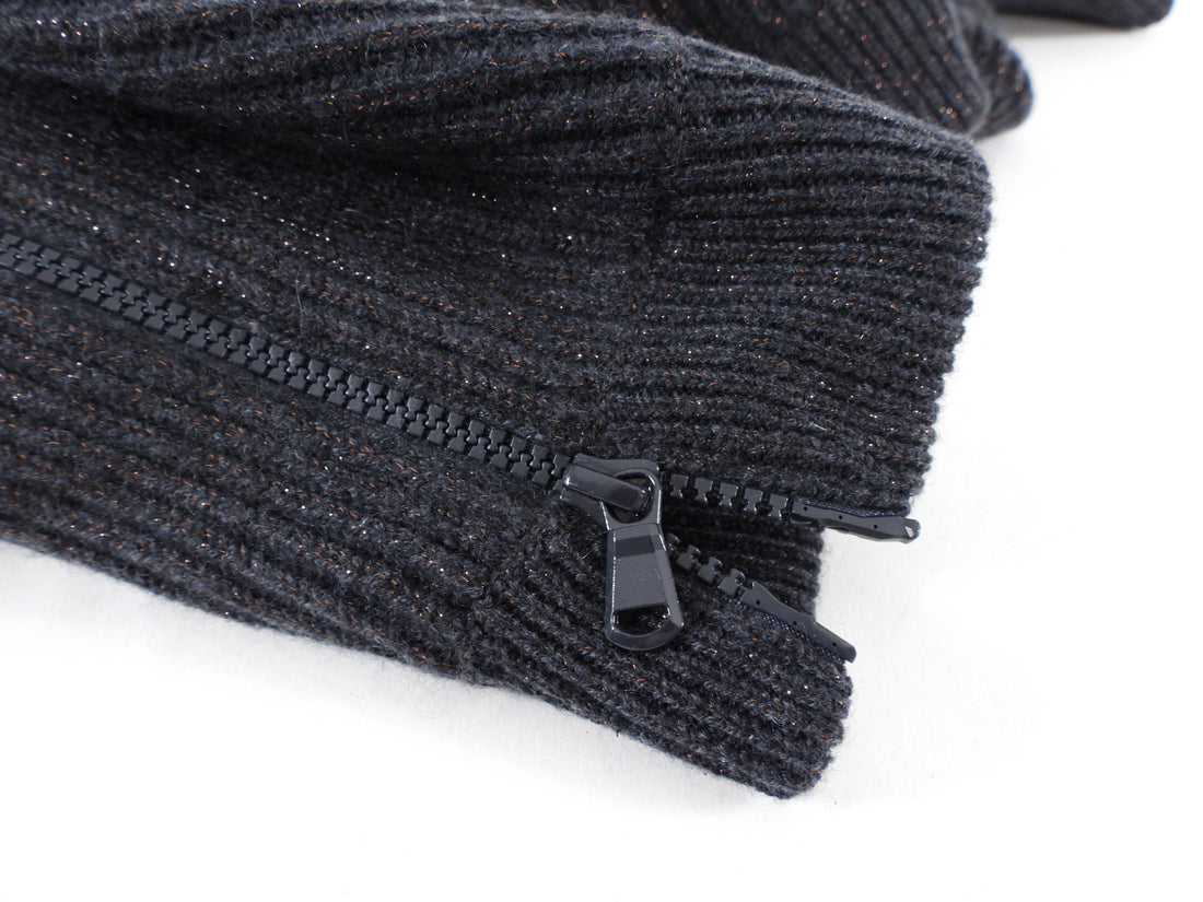 Brunello Cucinelli Dark Grey and Copper Monili Zip Cashmere Sweater - S