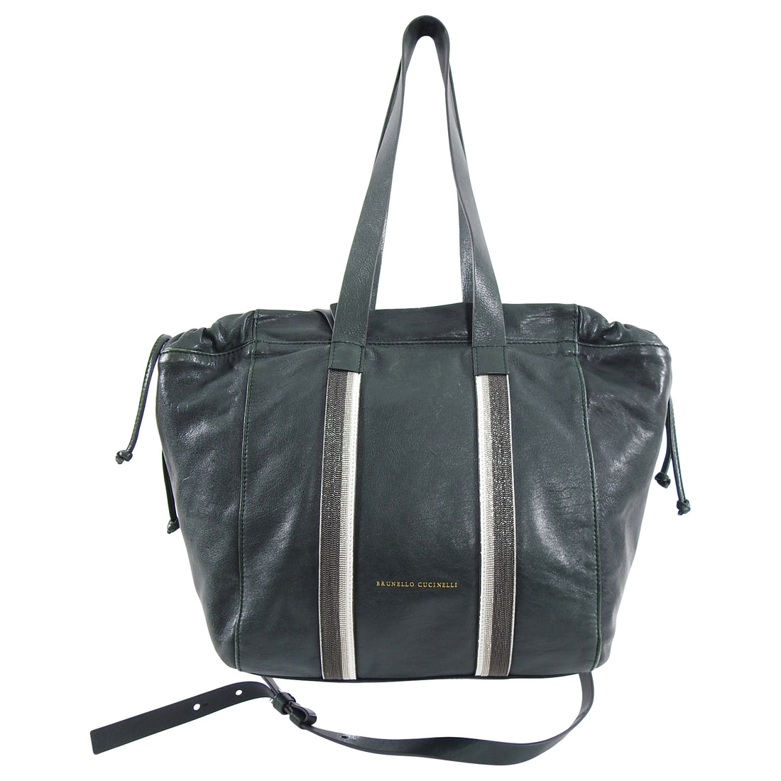 Brunello Cucinelli Dark Green Leather Satchel Crossbody Bag