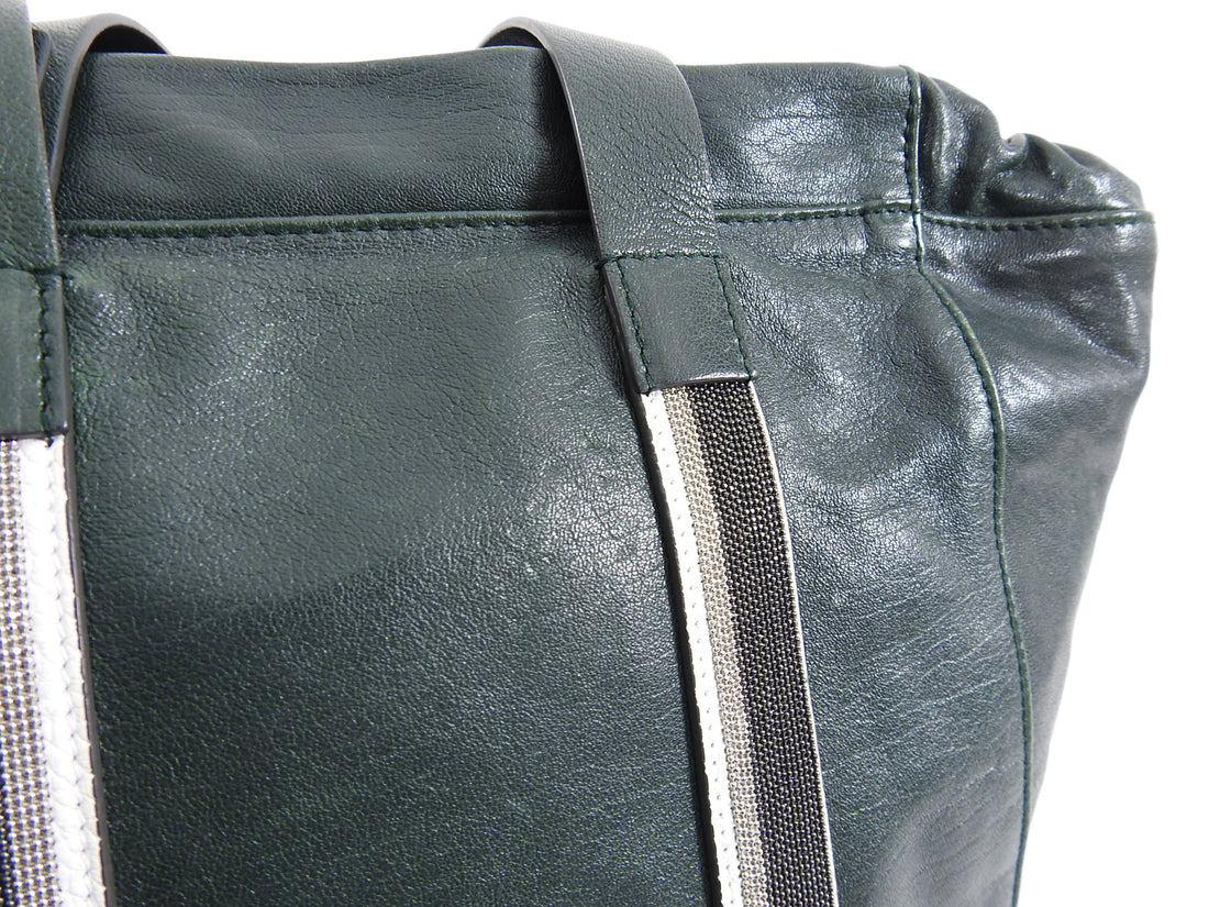 Brunello Cucinelli Dark Green Leather Satchel Crossbody Bag