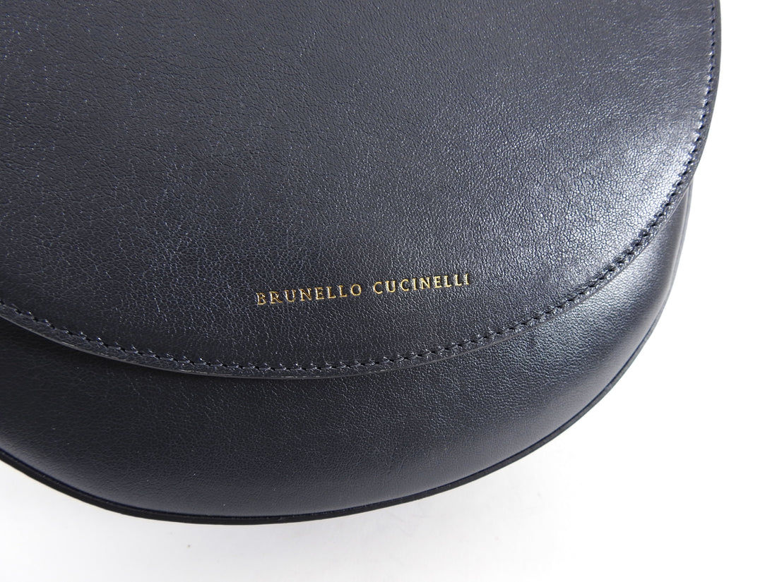 Brunello Cucinelli Dark Charcoal Grey Half Moon Crossbody Bag