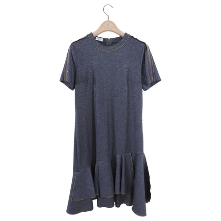 Brunello Cucinelli Grey Shimmer Monili Short Sleeve Dress - S