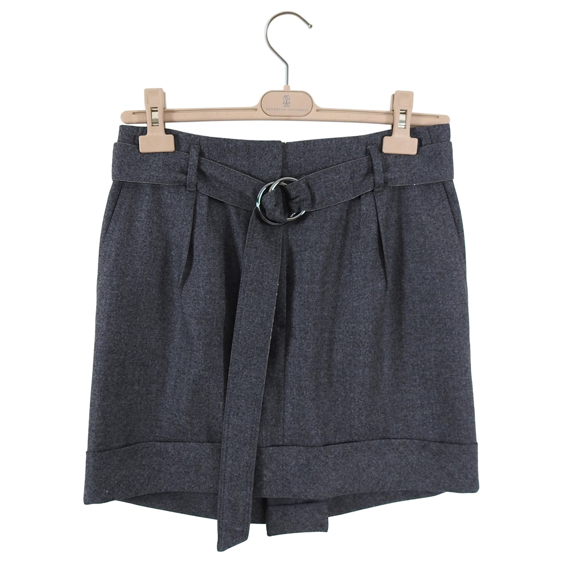 Brunello Cucinelli Grey Wool Short Skirt with Monili Bead Belt - S