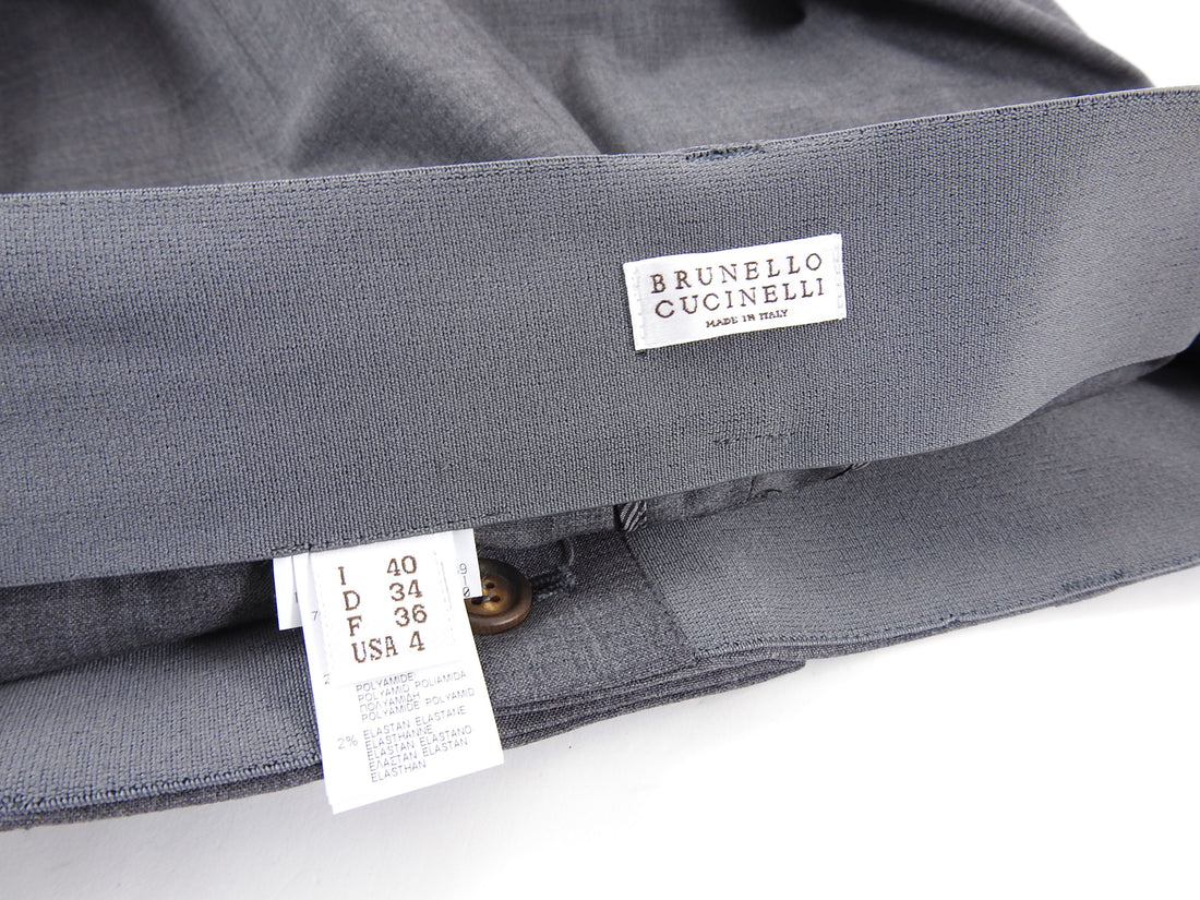 Brunello Cucinelli Grey Slim Trouser with Monili Bead Cuff Detail - IT42 / 6