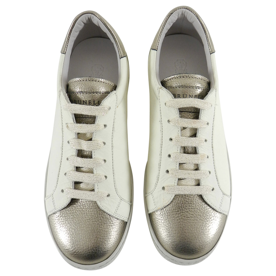 Brunello Cucinelli Ivory and Pewter Metallic Low Sneakers - 37