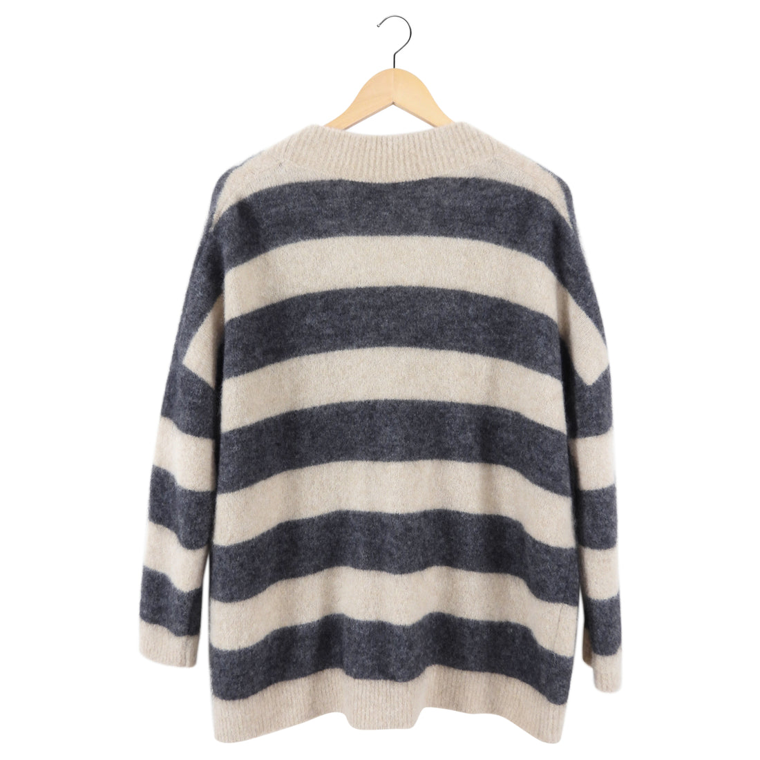 Brunello Cucinelli Beige and Grey Stripe Mohair Cardigan Sweater - M