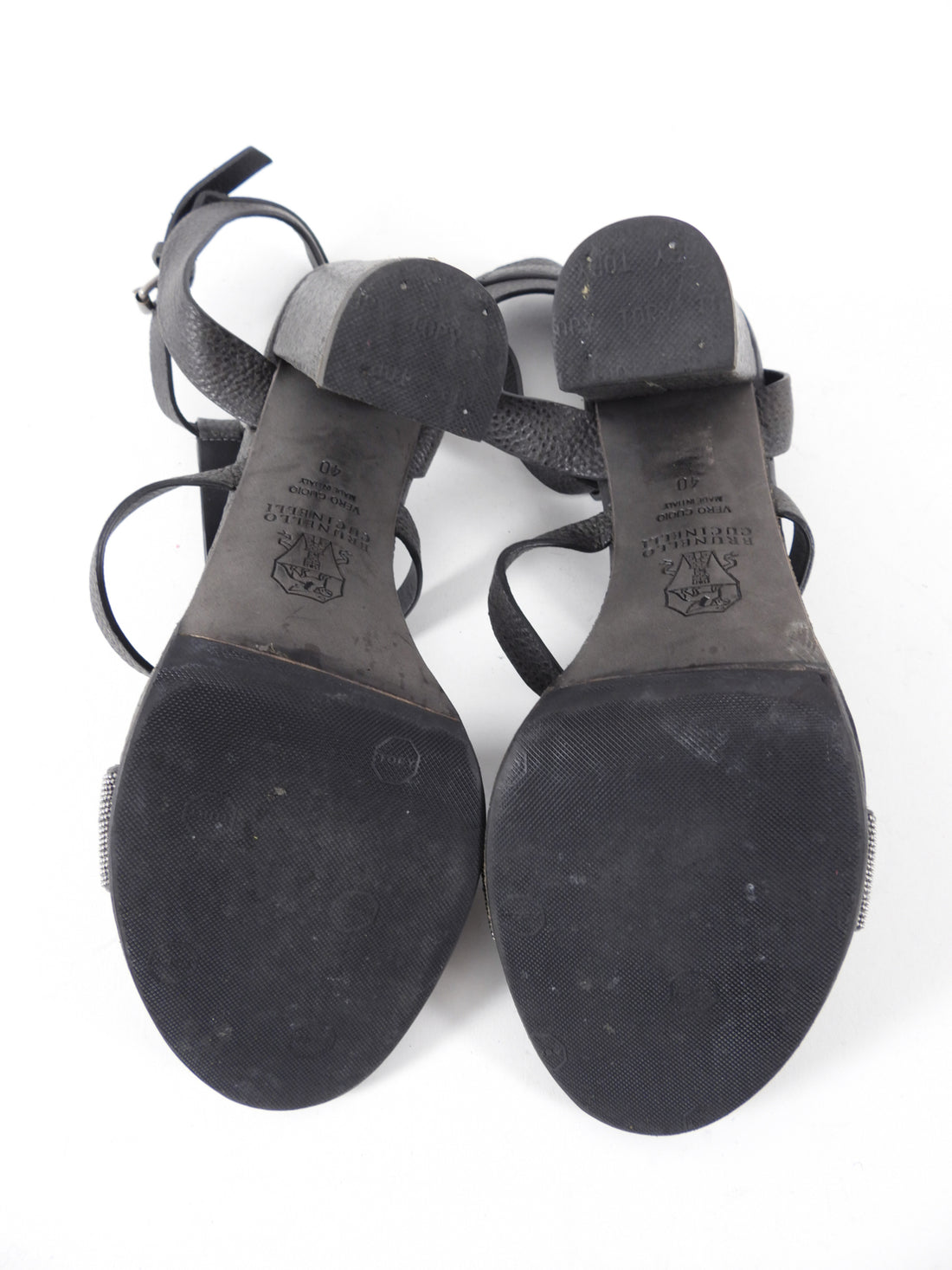 Brunello Cucinelli Grey Bock Heel Monili Sandals - 40 / 9.5