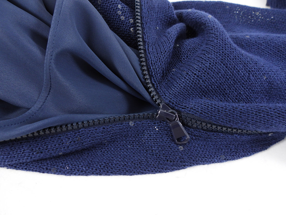 Brunello Cucinelli Navy Knit Sleeveless Zip Dress - M