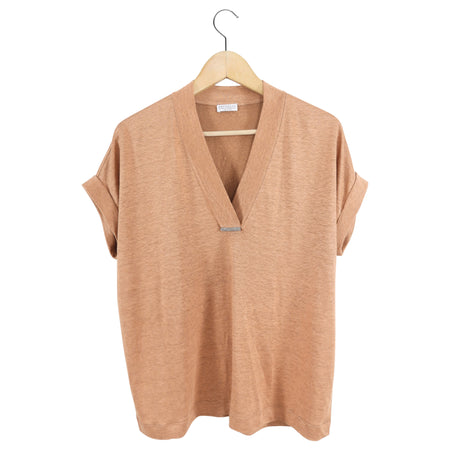 Brunello Cucinelli Orange / Rust Linen Tee Shirt - S