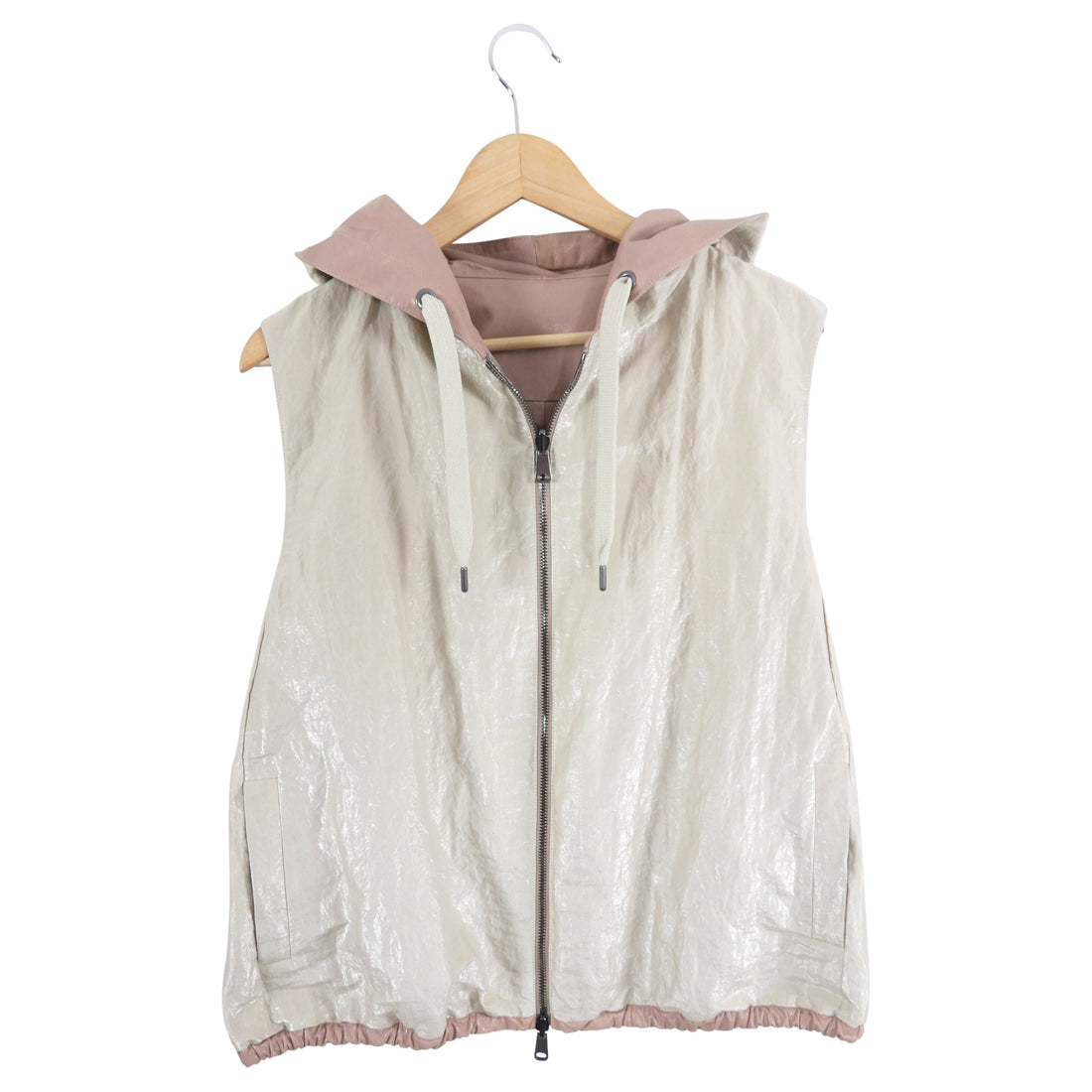 Brunello Cucinelli Quartz Pink Leather Reversible Hooded Vest - IT44 / 8