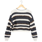 Brunello Cucinelli Grey Ivory Striped Sequin Crop Sweater - S