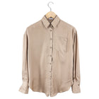 Brunello Cucinelli Light Brown Silk Monili Collar Shirt - XS