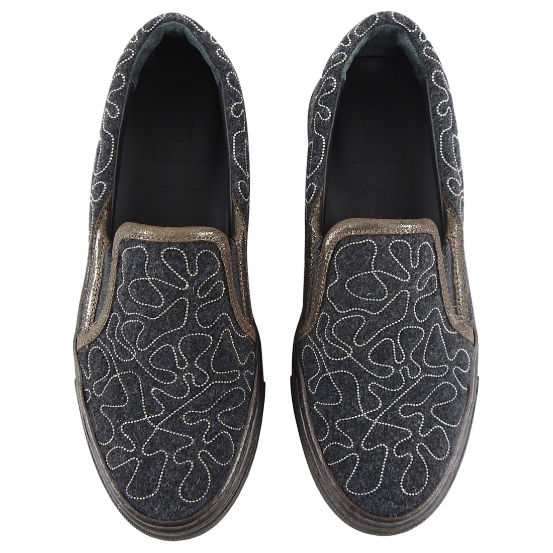 Brunello Cucinelli Grey and Brown Wool Monili Bead Sneakers - 7