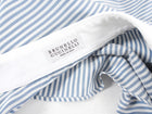 Brunello Cucinelli blue and Wihte Striped Shirt with French Cuffs - M
