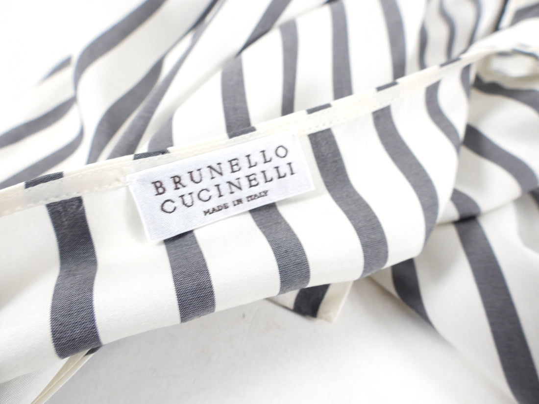 Brunello Cucinelli Grey Ivory Stripe Silk Sleeveless Top - M