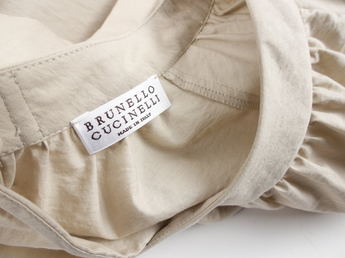 Brunello Cucinelli Beige Cotton Embroidered 3/4 Sleeve Top-Small