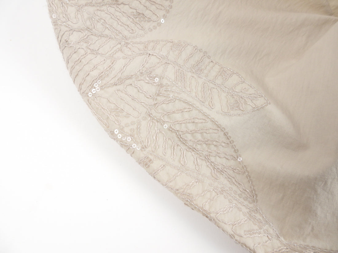 Brunello Cucinelli Beige Cotton Embroidered 3/4 Sleeve Top-Small