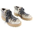 Brunello Cucinelli Beige Velvet Lace Up Ankle Mountain Boots - 37