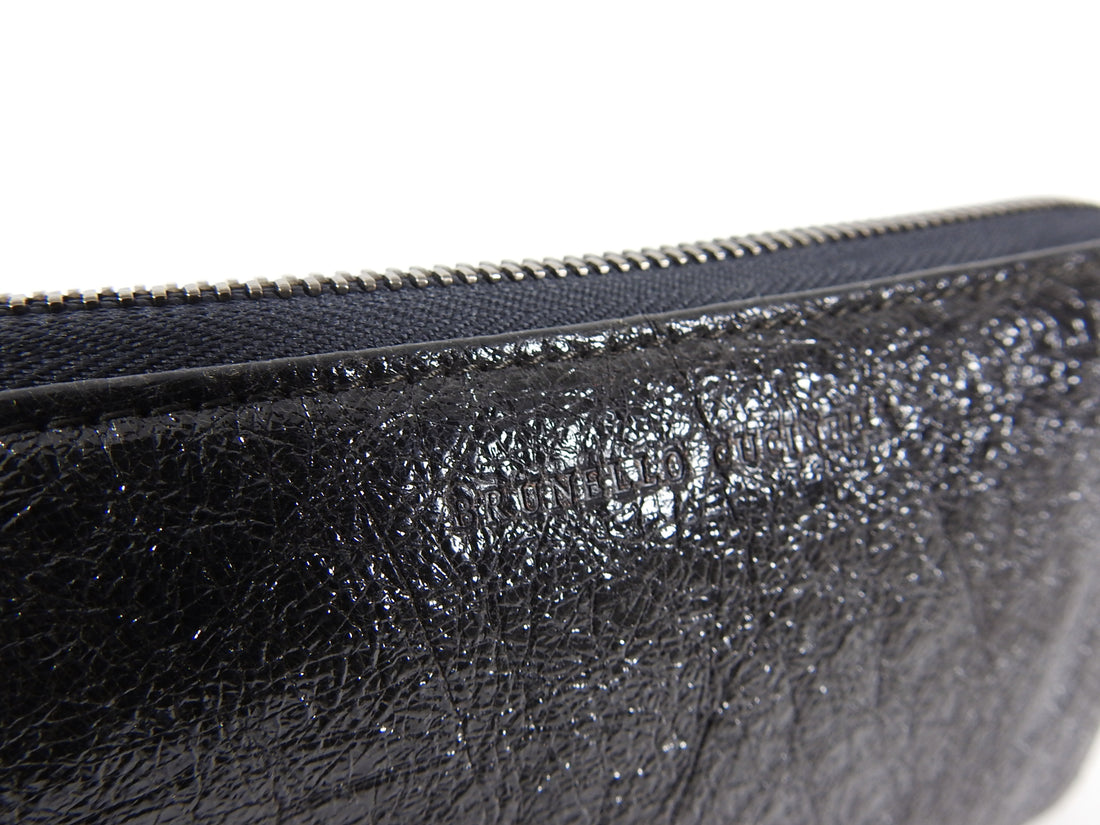 Brunello Cucinelli Black Leather Continental Zippy Wallet