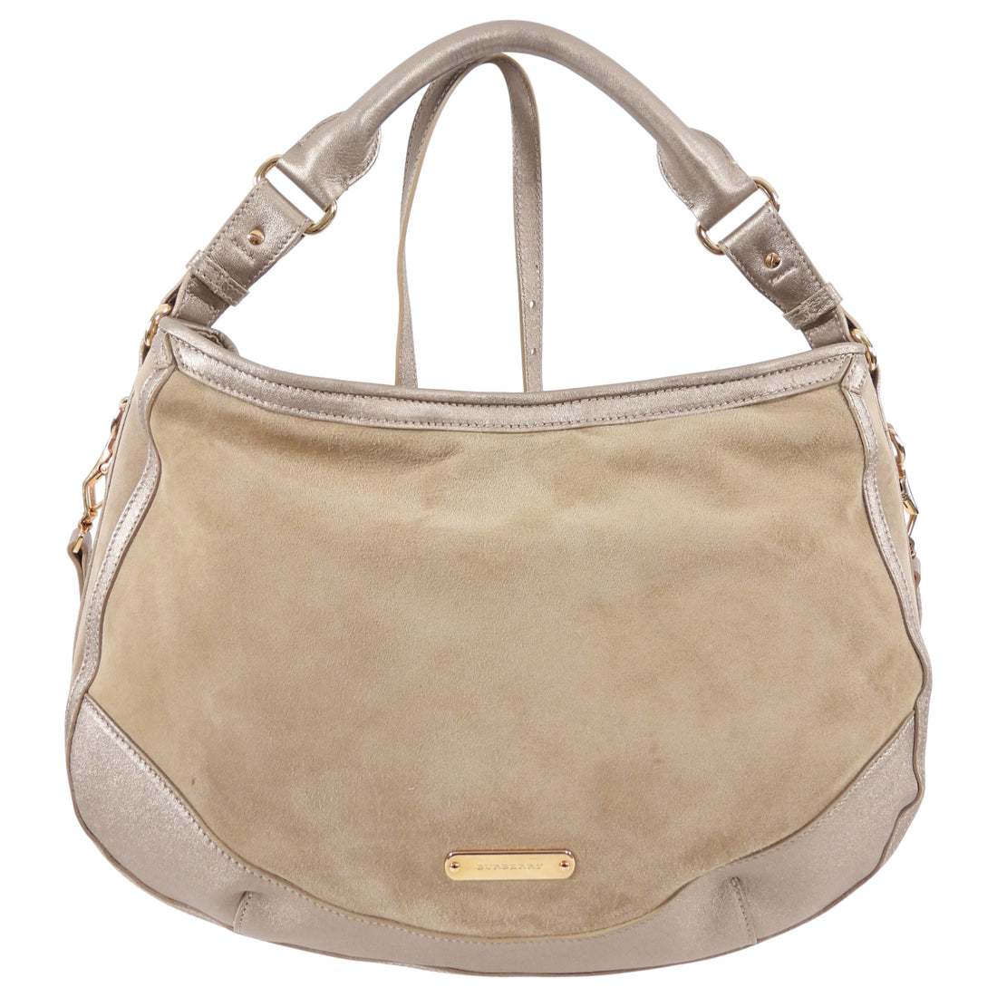 Burberry Light Beige Suede and Leather Hobo Bag