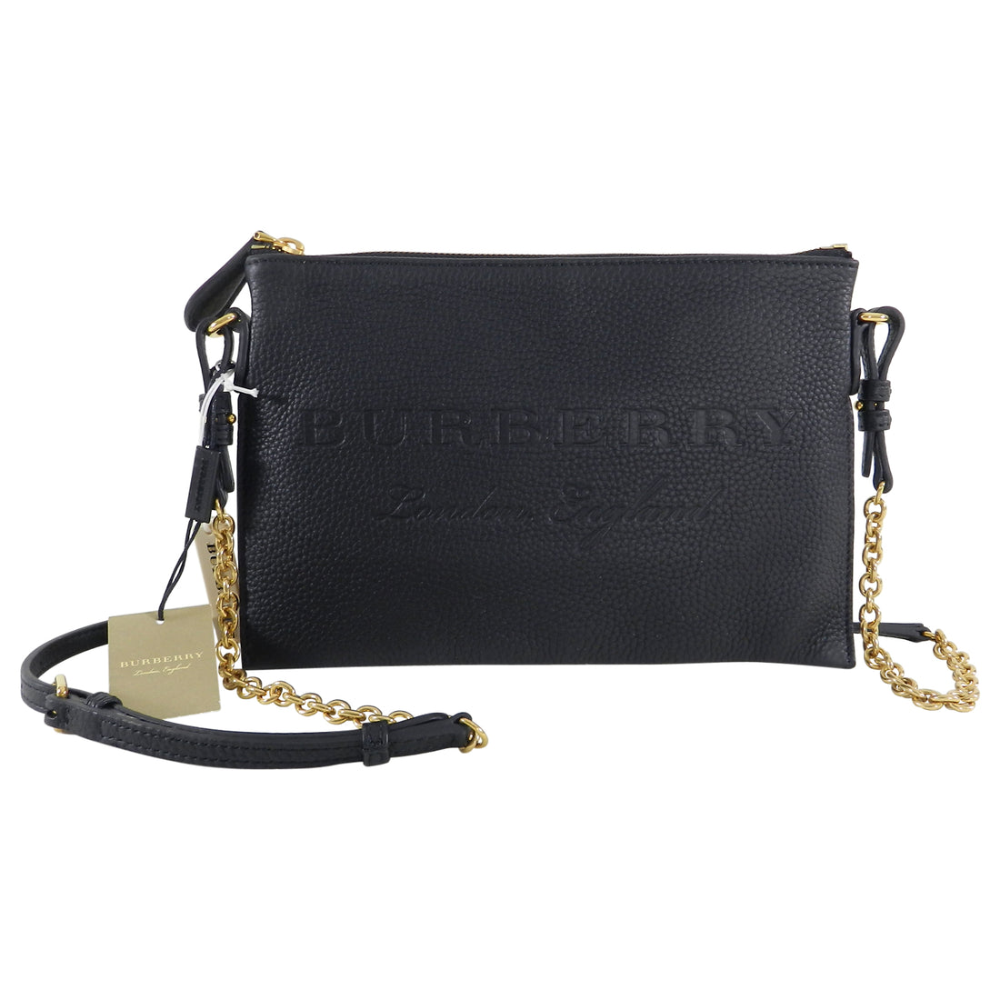 Burberry Black Peyton Embossed Logo Zip Crossbody Bag