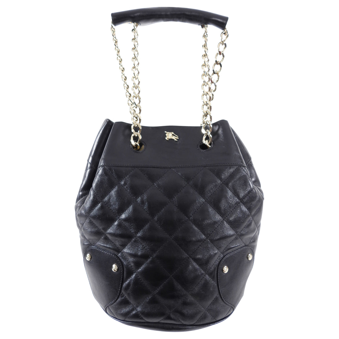 Burberry Black Leather Quilt Drawstring Chain Bucket Bag