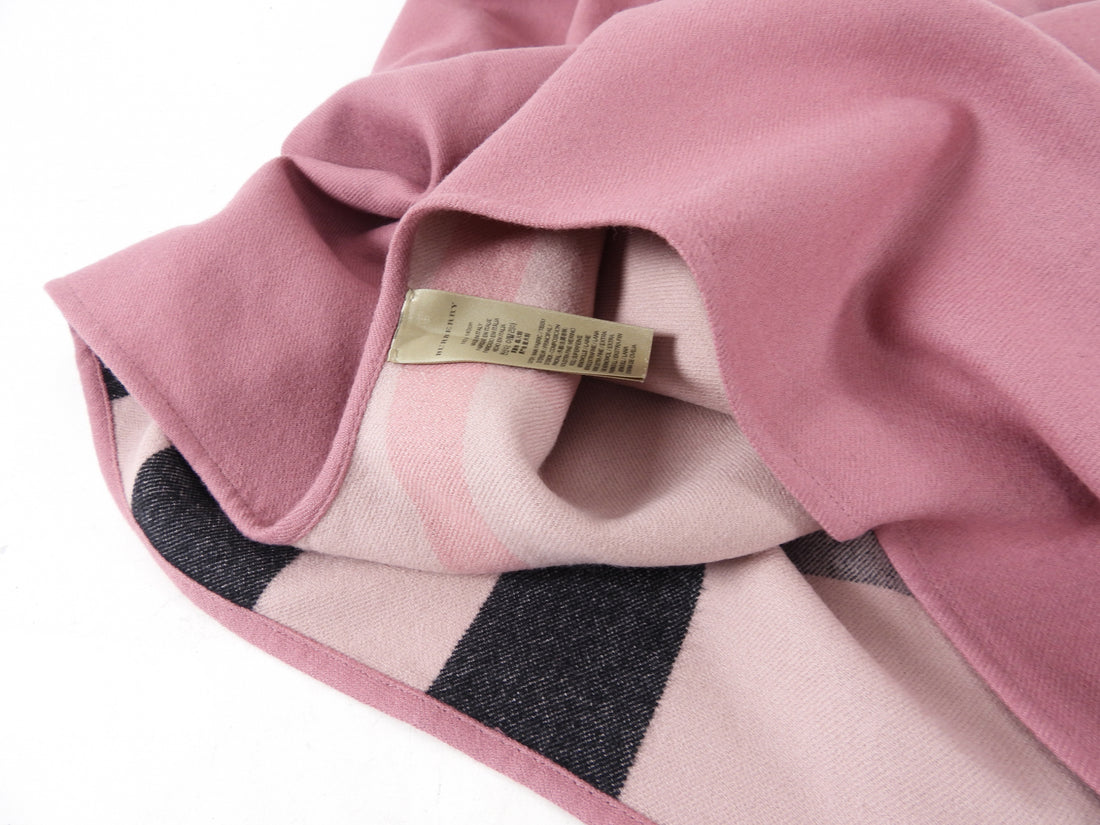 Burberry Pink Check Reversible Wool Wrap Shawl