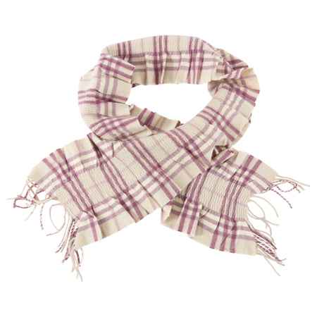 Burberry Cream and Magenta Cashmere Long Check Scarf