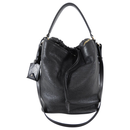 Burberry Medium Black Grained Leather Ashby Hobo Bag