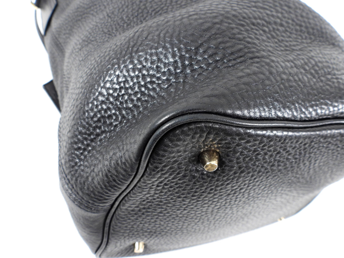 Burberry Medium Black Grained Leather Ashby Hobo Bag