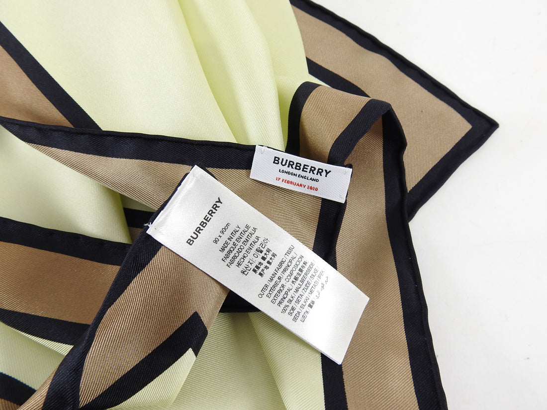 Burberry London Mint Green and Brown Silk 90cm Logo Runway Show Attendee Scarf